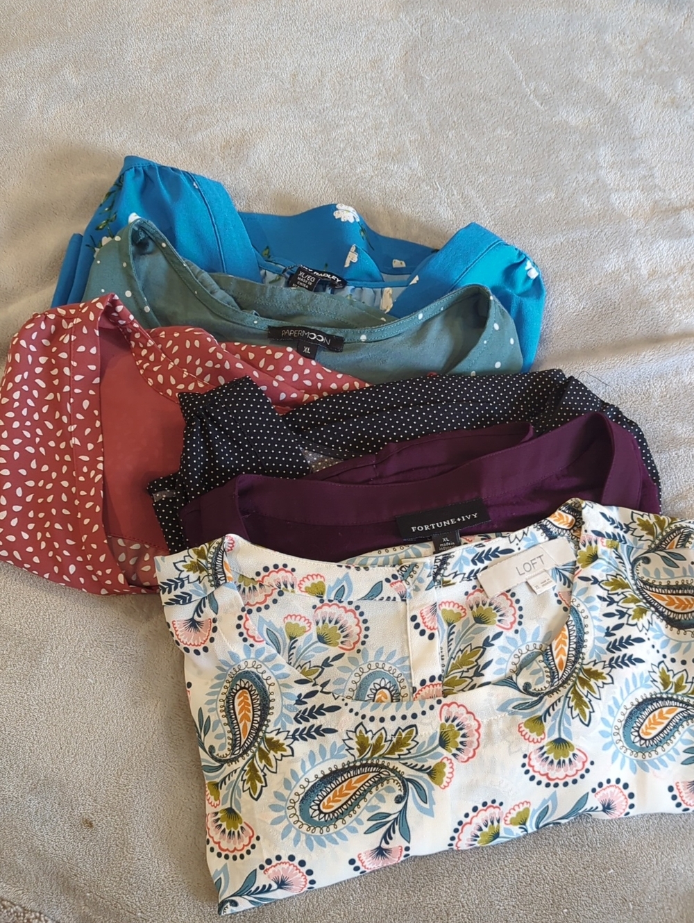Mixed Women's Tops Bundle — Floral, Teal, Plum, Polka Dot